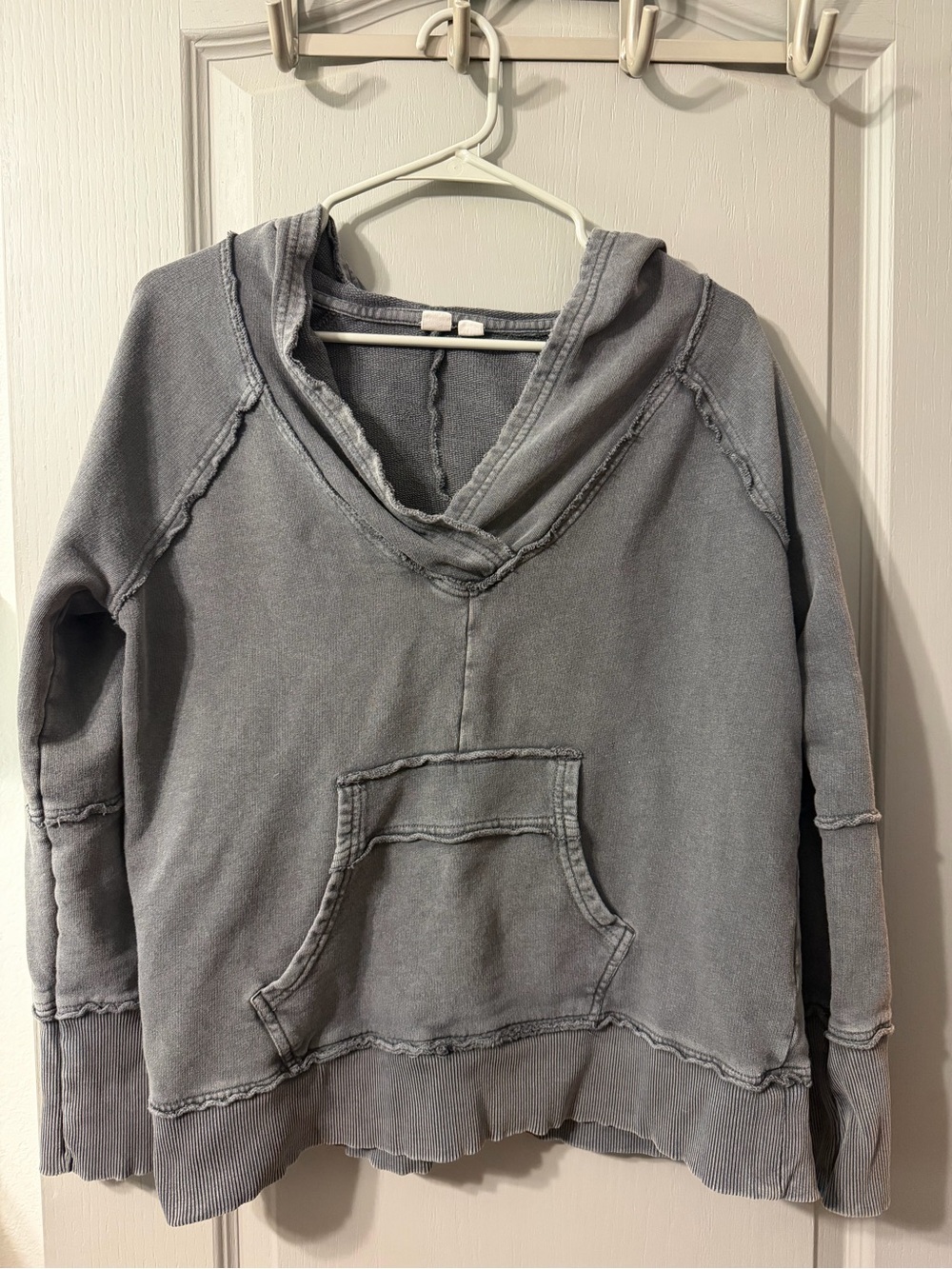 Melrose and Market medium Washed Gray V-Neck Hoodie Sweater